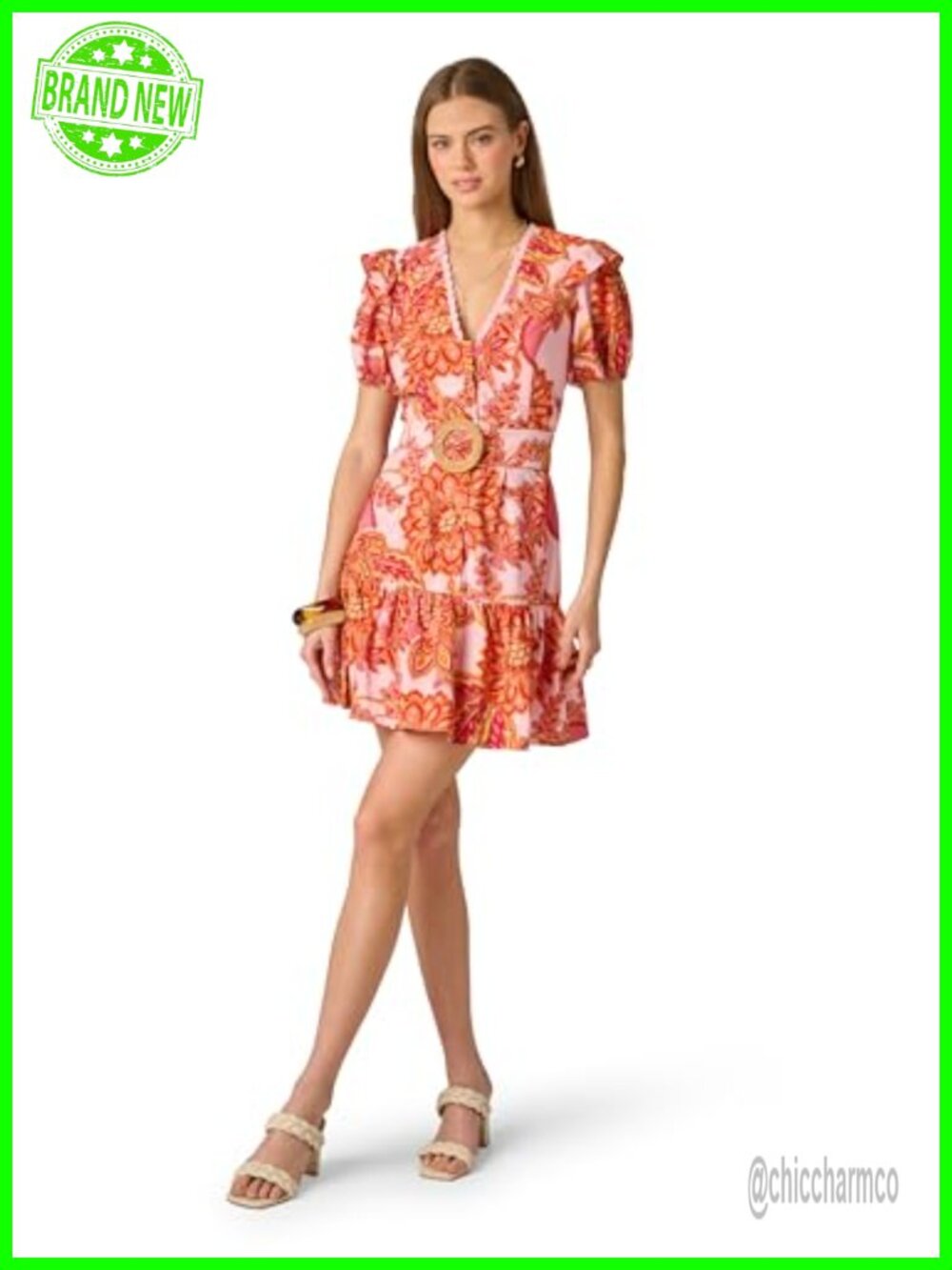 Crochet Sheath Midi Dress Fit & Flare V-Neck Short Sleeve